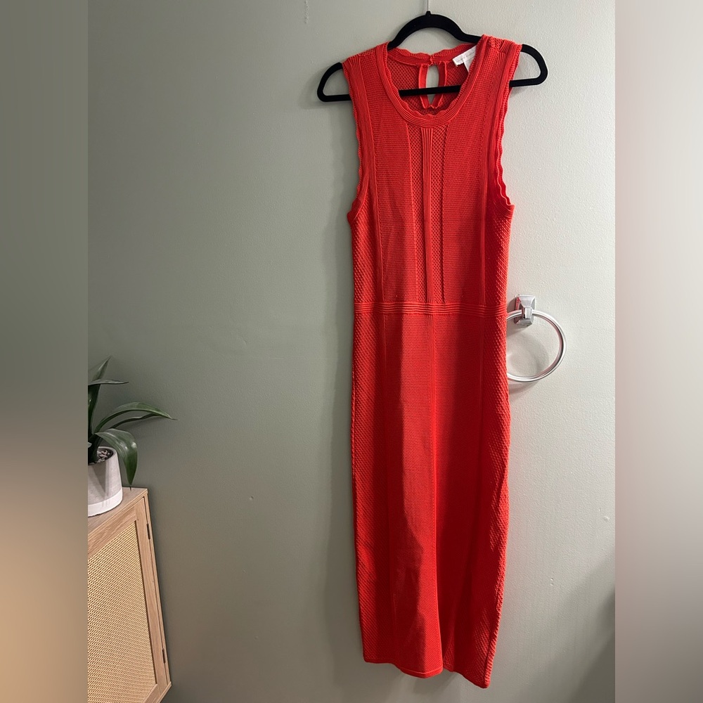 House of Harlow bright orange / red bodycon midi dress vacation dress stretchy
